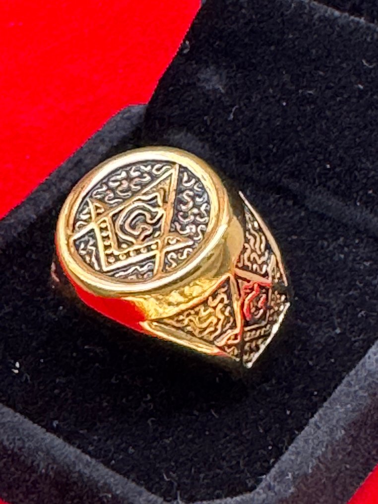 Bikers 24K镀金戒指，带有“正方形与指南针”符号。 - 戒指 #4.3