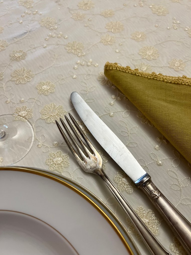 Ensemble de vaisselle précieux en coton et tulle brodé - Housse de table - 240 cm - 140 cm #2.1