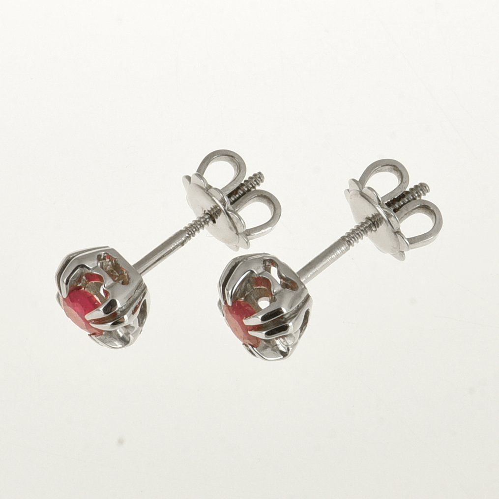 耳釘耳環 - 18 克拉 白金 紅寶石 #4.3