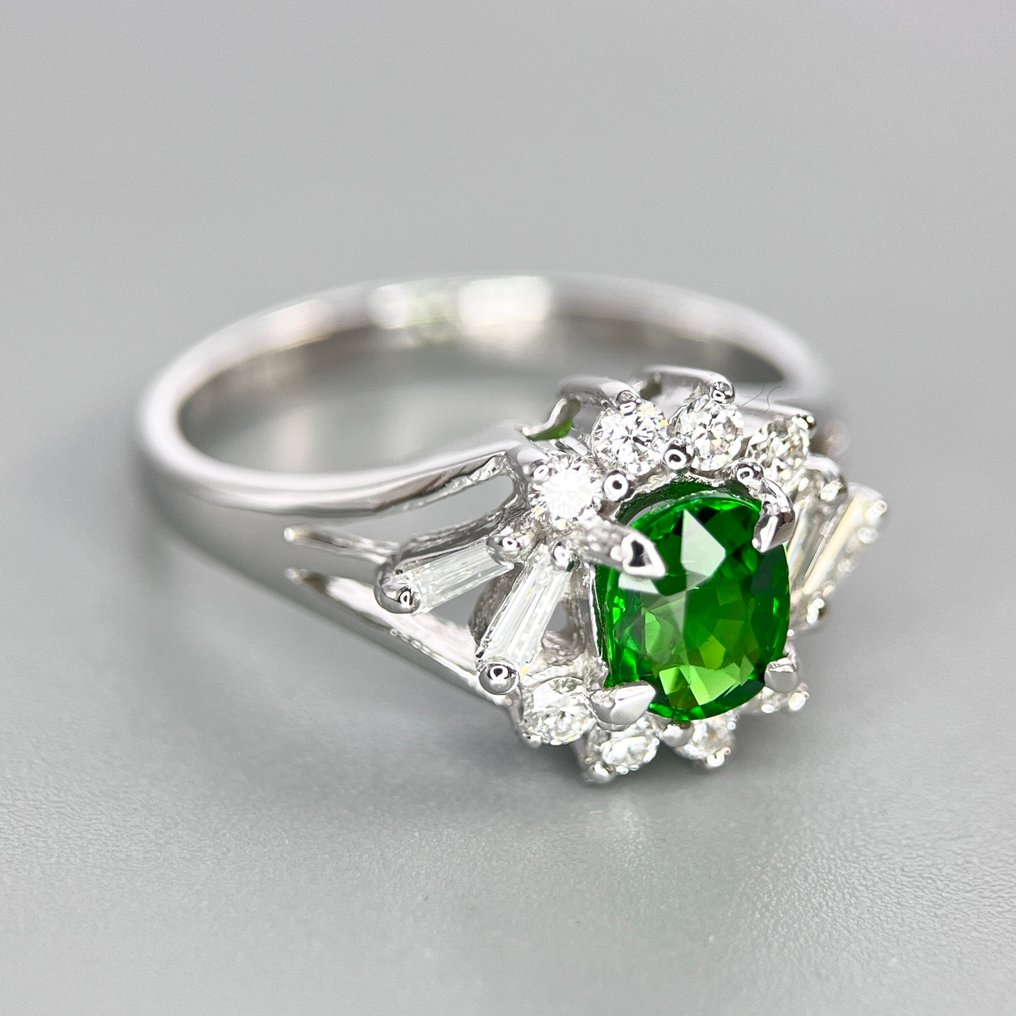 Inel - 14 ct. Aur alb Tsavorite - Diamant #3.2