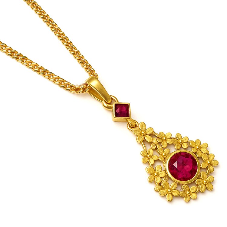 吊墜頸鏈 - 18 克拉 黃金 - 0.45ct. tw. 紅寶石 #1.0