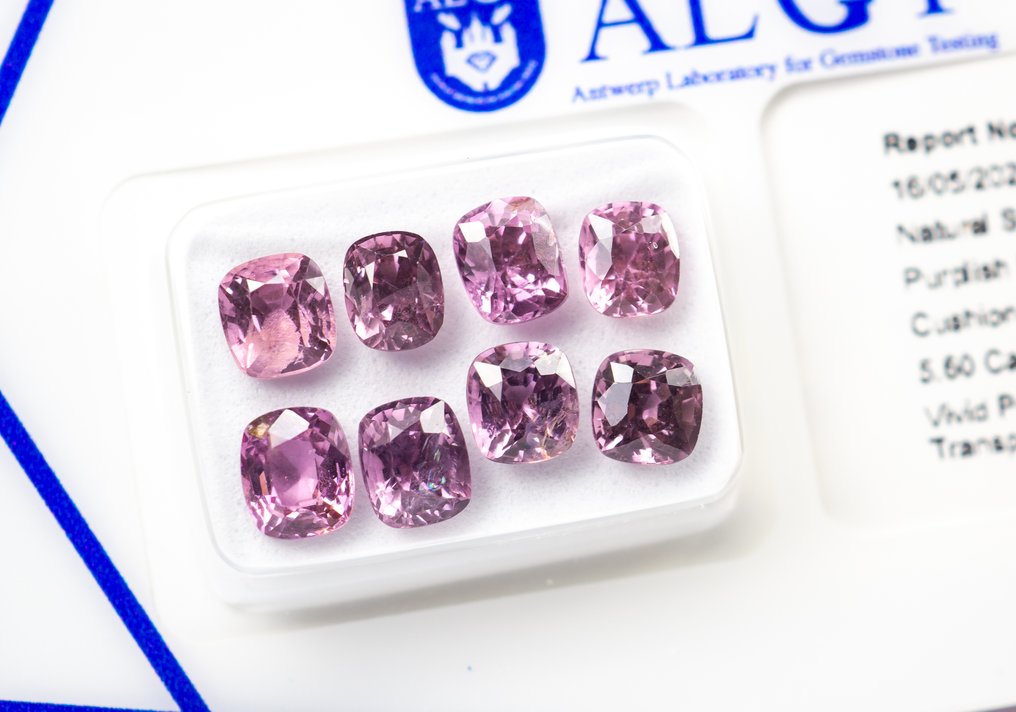 No Reserve Price - 8 pcs Spinel - 5.60 ct - Antwerp Laboratory for Gemstone Testing (ALGT) - Vivid Purplish Pink #1.0