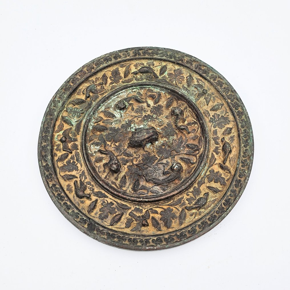 中国风 黄铜色 圆形美容镜，动物与花卉装饰 - 210 mm #1.0