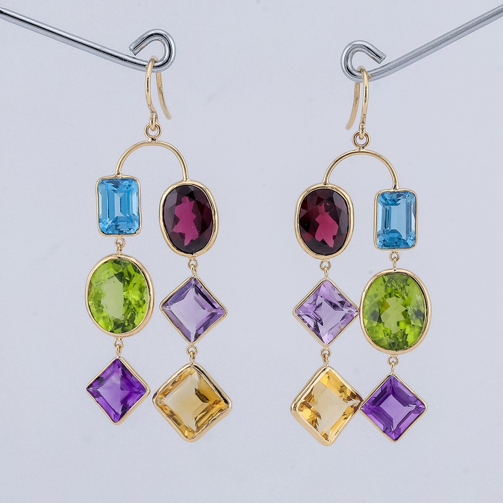 χωρίς τιμή ασφαλείας - Σκουλαρίκια - 18 καράτια Κίτρινο χρυσό -  20.50ct. tw. Αμέθυστος - Διάφοροι πολύτιμοι λίθοι #1.0