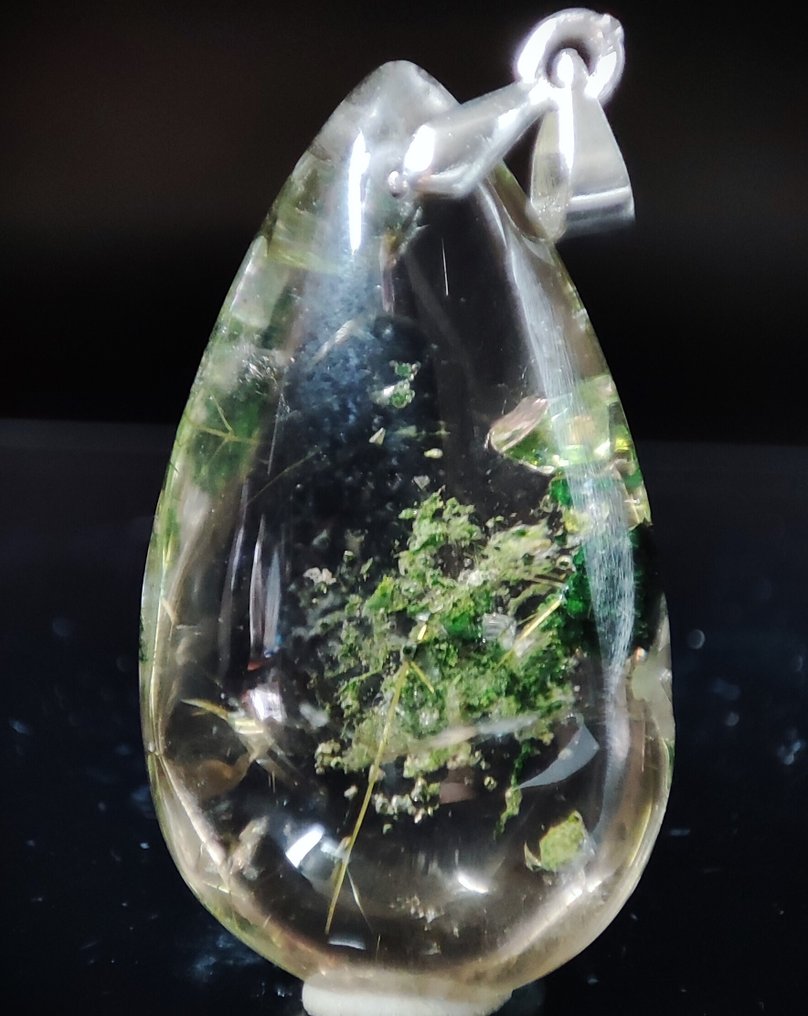 Pingente de quartzo rutilado raro e muito bonito, Phantom Gold, em cristal, com pino de prata 925 e - Pingente #2.1