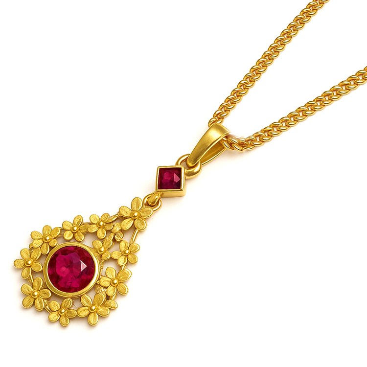 吊墜頸鏈 - 18 克拉 黃金 - 0.45ct. tw. 紅寶石 #4.3