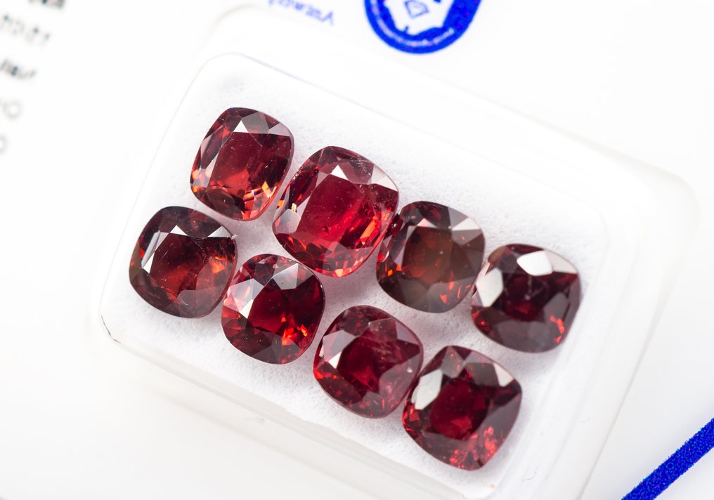 Senza Prezzo di Riserva - 8 pcs Spinello - 6.36 ct - Antwerp Laboratory for Gemstone Testing (ALGT) - Rosso arancione vivido e profondo #2.1