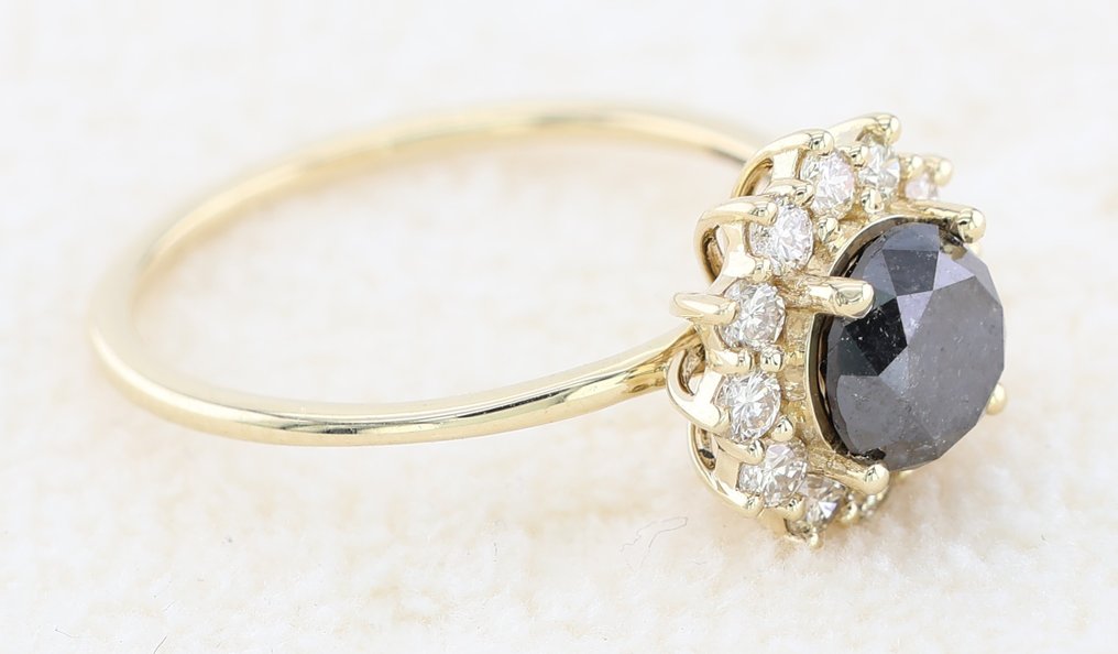 Forlovelsesring - 14 karat Gulguld - 1.73ct. tw. Sort Diamant (Farvebehandlet) - Diamant - Naturlædt sort diamant #1.0