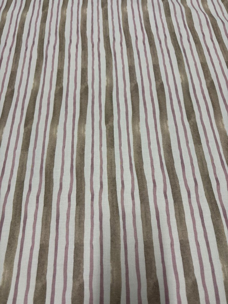 CANETE'' SHABBY CHIC Tecido Panama Algodão 100% OEKO TEX STANDARD Design Listras Tortora e Rosa - Tecido para estofos  - 500 cm - 140 cm - Oeko Tex Standard #3.2