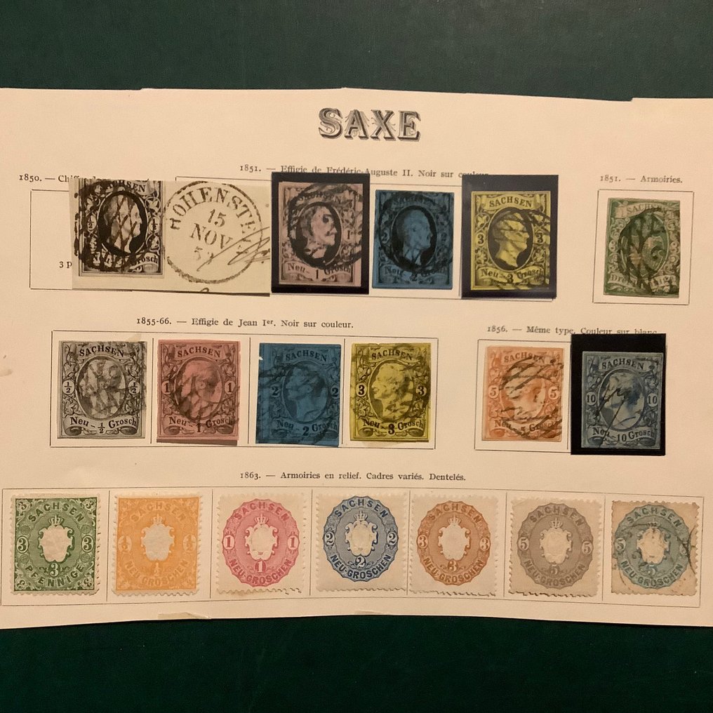 Saxony 1851/1863 - Complete collection on album sheet. - Michel 2/19 #2.1