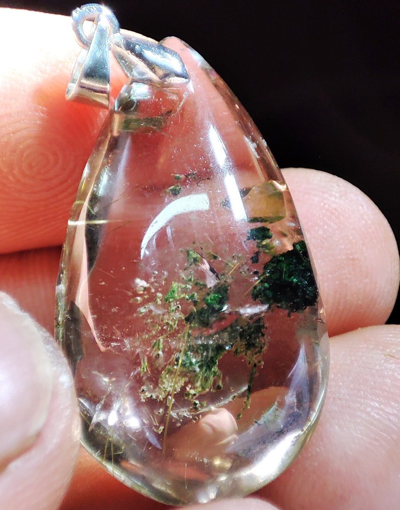 Pingente de quartzo rutilado raro e muito bonito, Phantom Gold, em cristal, com pino de prata 925 e - Pingente #4.3