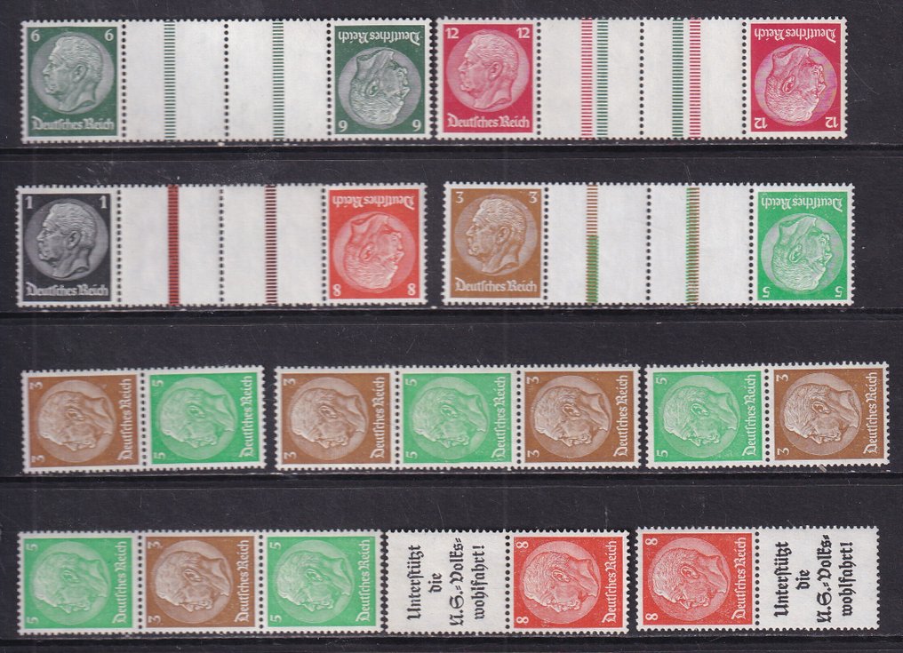 German Empire 1936/1937 - Hindenburg: Composite prints from H sheets 85-92 and MHB 38-44. - Michel; KZ22/29,S127/S166,W63/W67/W70 #1.0