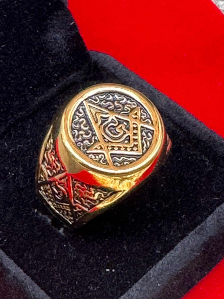 Bikers 24K镀金戒指，带有“正方形与指南针”符号。 - 戒指 #2.1