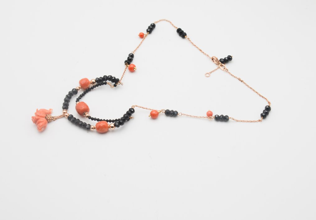 Κολιέ με μενταγιόν - 18 καράτια Ροζ χρυσό Κοράλλι - Σπινέλιος #1.0