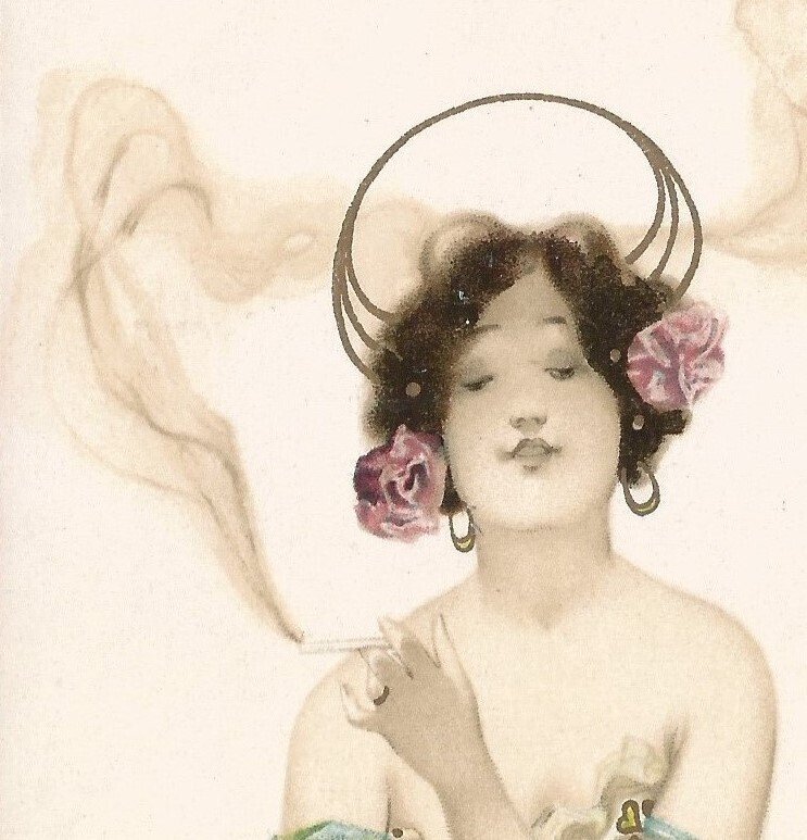 Storbritannien - RAPHAEL KIRCHNER - Art Nouveau (1 styck) "Rökande damer" - Ung kvinna - Vykort - 1904-1904 #1.0