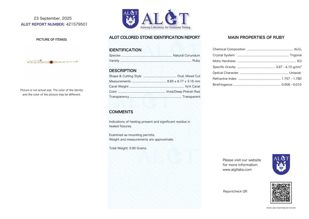 Fără preț de rezervă - Brățară Argint - Ruby - Certificat #2.1