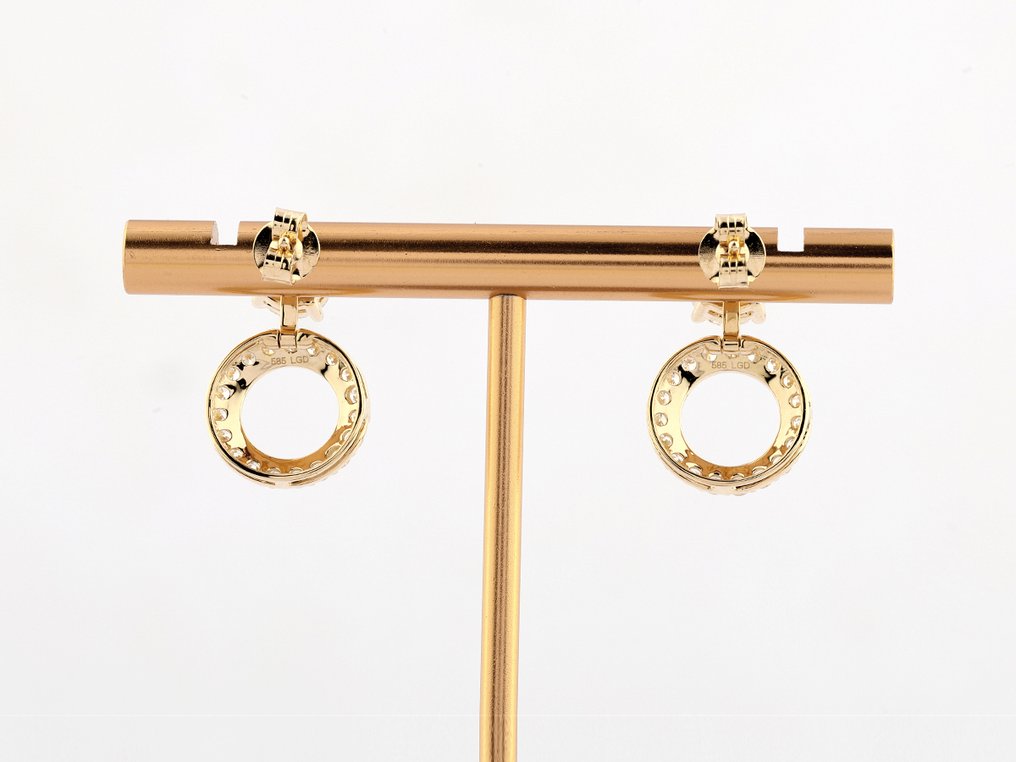 Drop fülbevaló - 14 kt. Sárga arany -  2.75ct. tw. Gyémánt (Laboratóriumban előállított) - Gyémánt #2.1