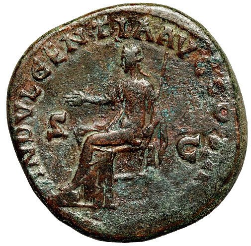 羅馬帝國. 安敦寧·畢尤 (AD 138-161). Sestertius Rome - Indulgentia seated left #1.0