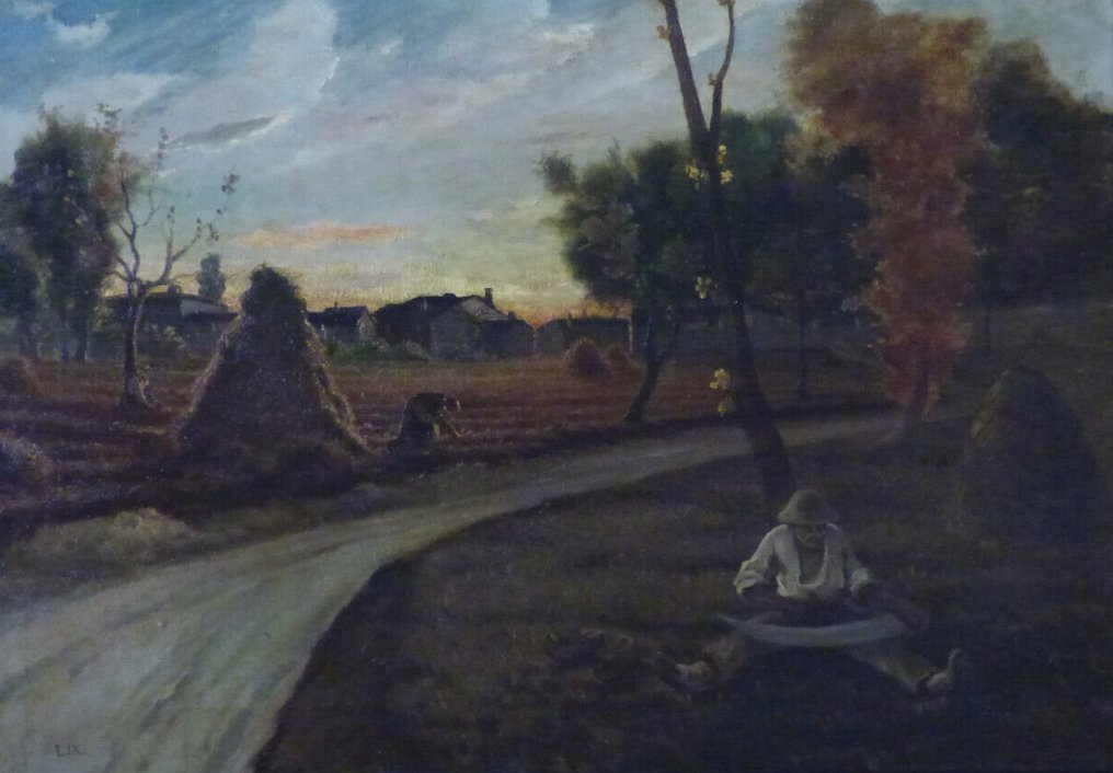 Luigi Nono (XIX-XX), Maniera di - Paesaggio con figure al tramonto #1.0