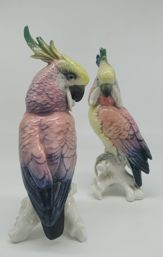 Statuetta - Karl Ens - Couple/Duo de Cacatoes 1930 (2) - Porcellana #1.0