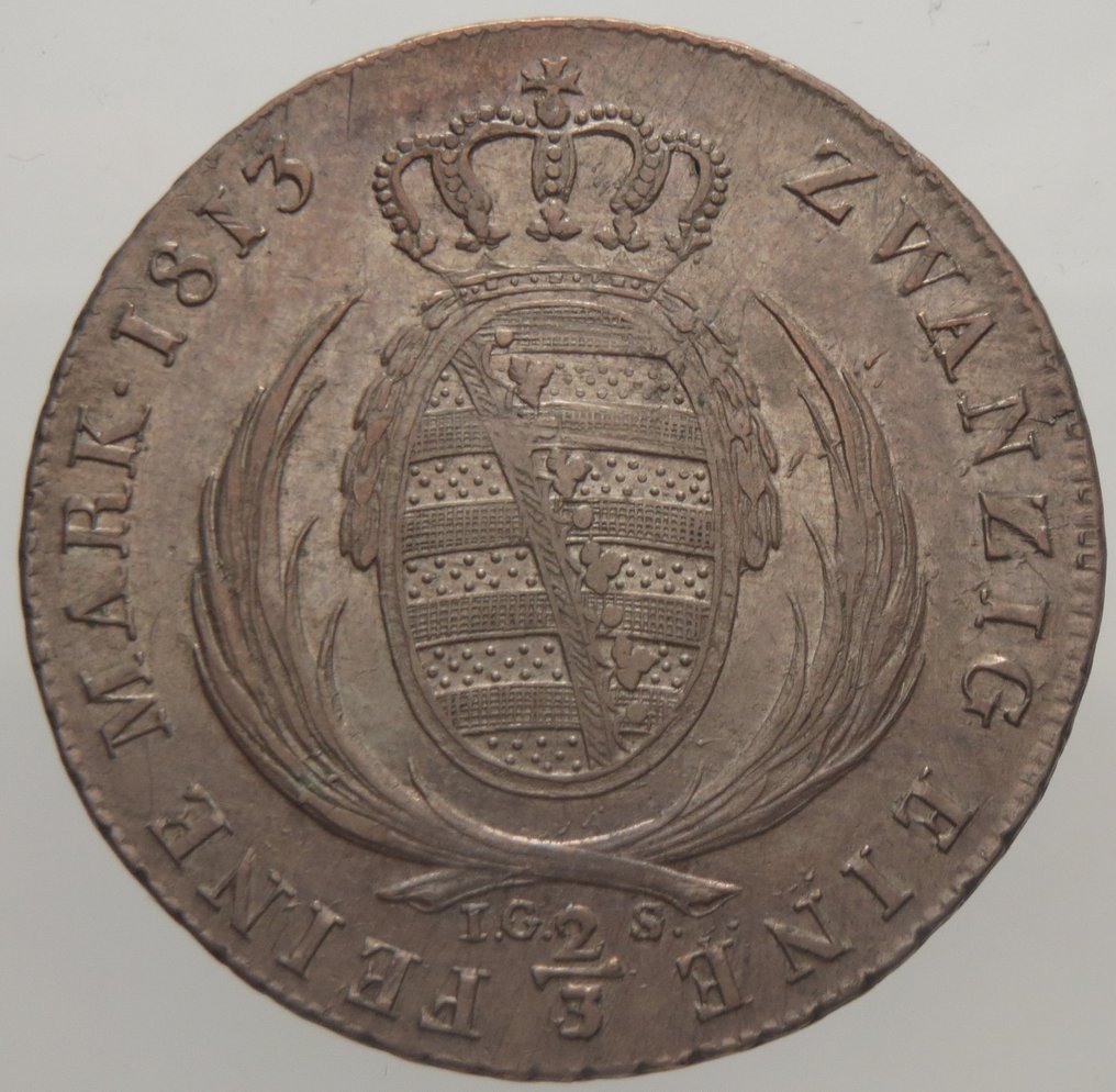 德国，萨克森州 弗里德里希 奥古斯特. 2/3 Thaler (taler) 1813 #1.0