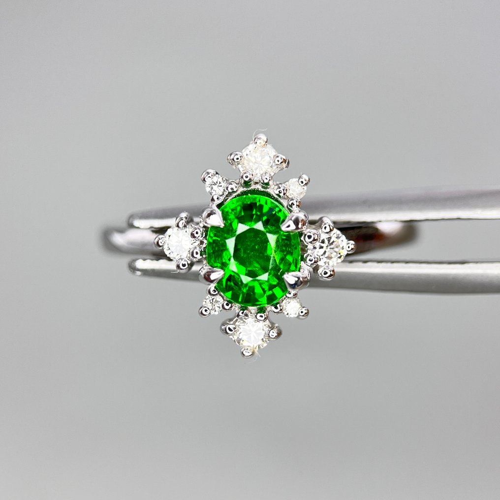 Anel - 14 K Ouro branco Tsavorita - Diamante #4.3