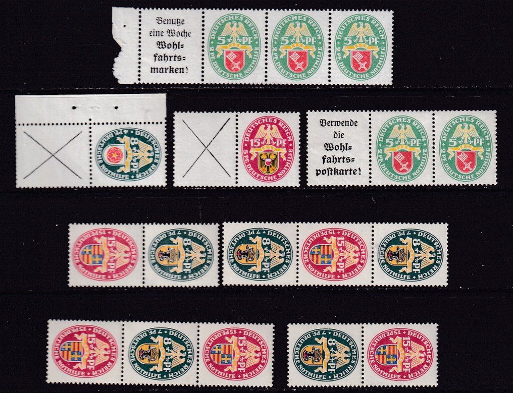 Deutsches Reich 1928/1929 - Composite prints from H sheets and MHB. - Michel: KZ10.13,15,W34/w36,S50/53,S72 #3.2