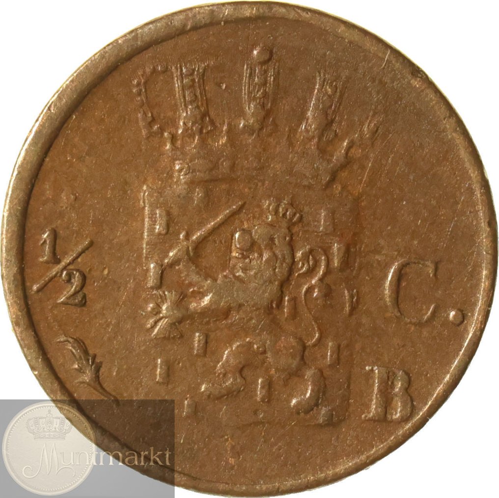 Holland. Willem I. 1/2 Cent 1828 Brussel ZELDZAAM #1.0