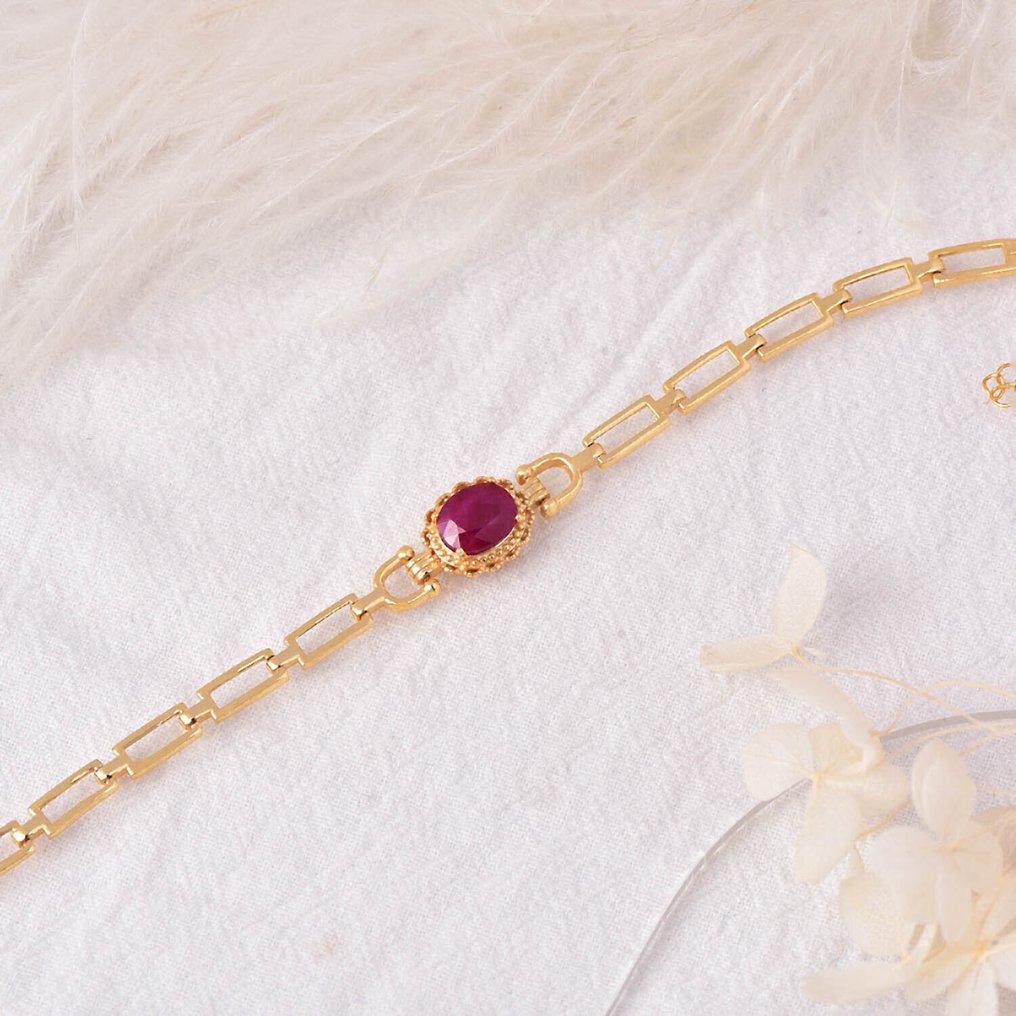 Fără preț de rezervă - Brățară Argint - Ruby - Certificat #1.0