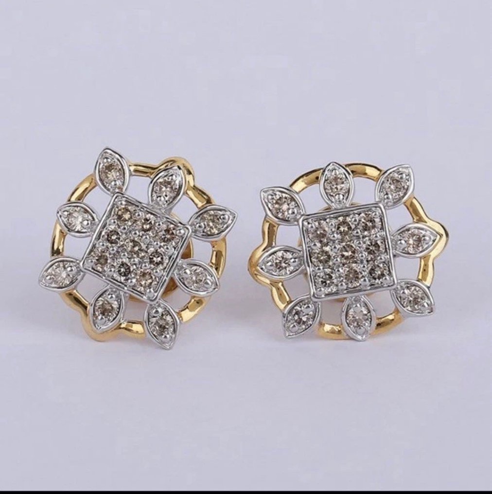 小型钉状耳环 - 14K包金 黄金 -  0.68ct. tw. 钻石 (天然) #1.0