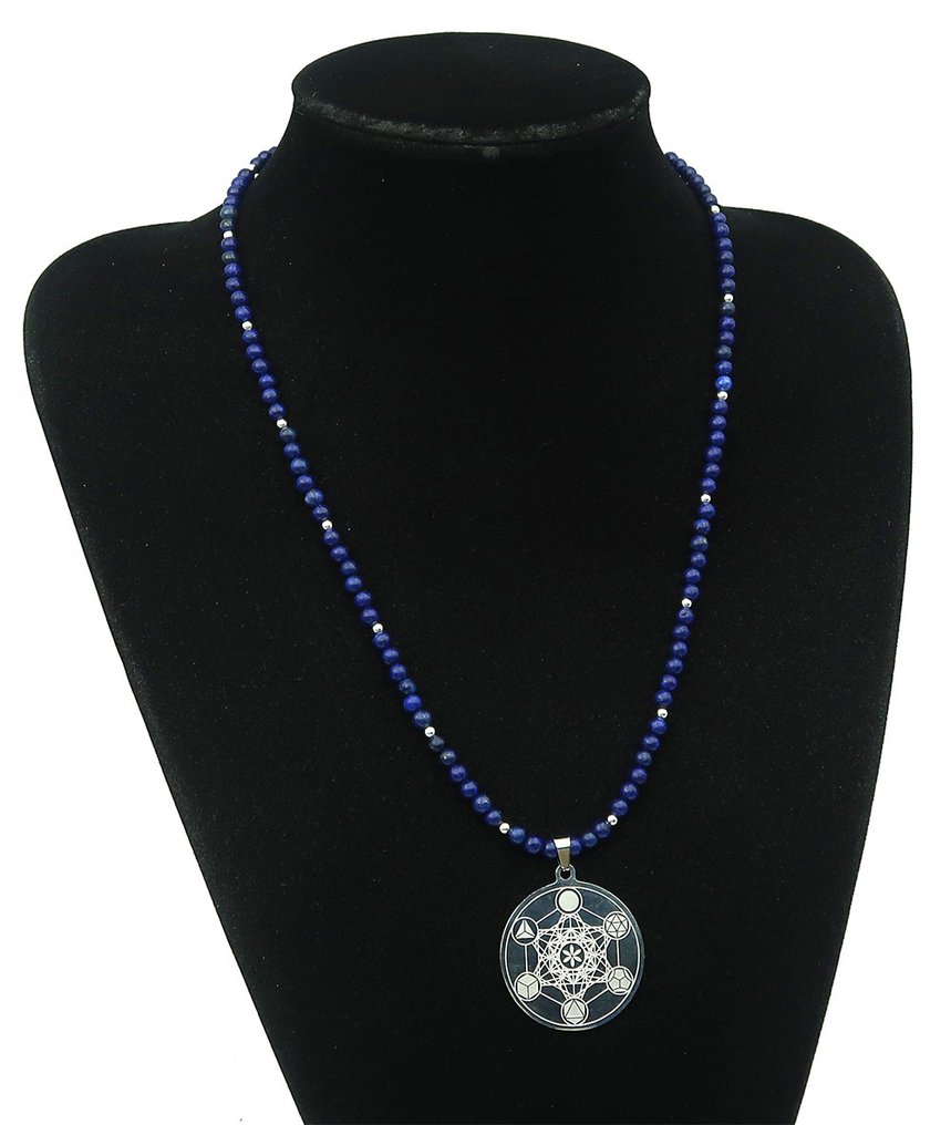 青金石 - 大天使梅塔特隆：抵御邪恶的保护与神圣力量 - 扣环，925纯银珠子 - 吊坠项链 #2.1