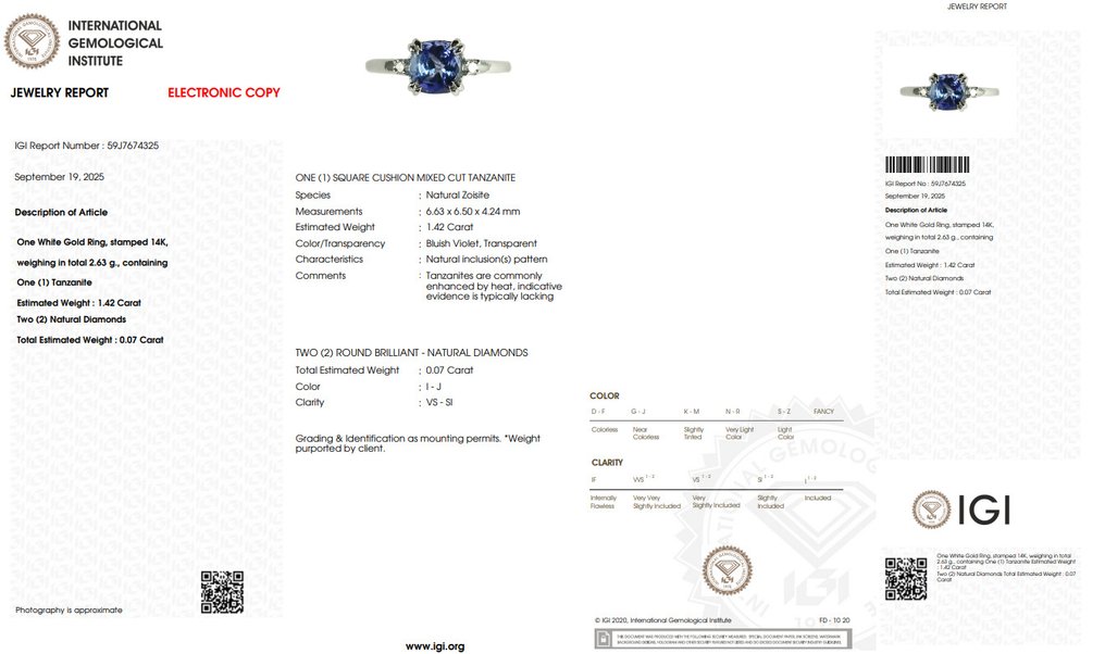 Inel - 14 ct. Aur alb Tanzanite - Diamant #2.1