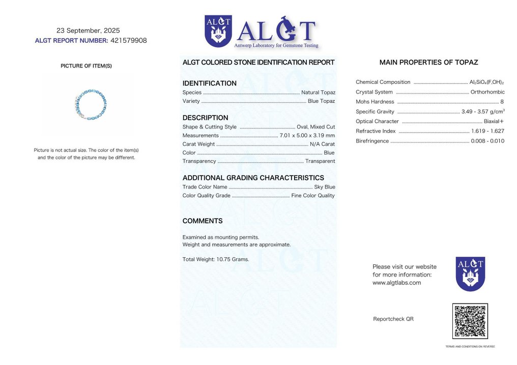 Senza prezzo di riserva - Bracciale Argento - Topaz - Certificato #2.1