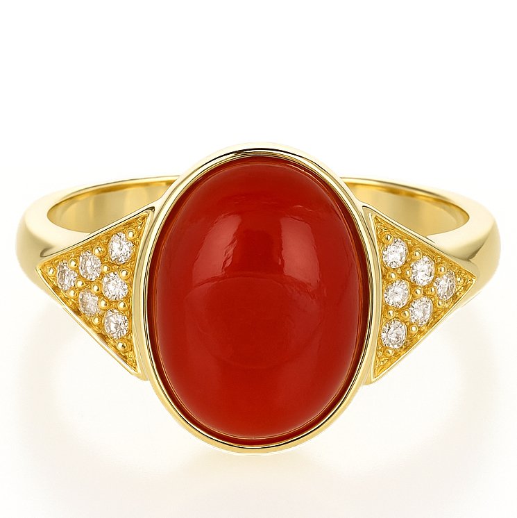 Gyűrű - 18 kt. Sárga arany Korall - Gyémánt #3.2