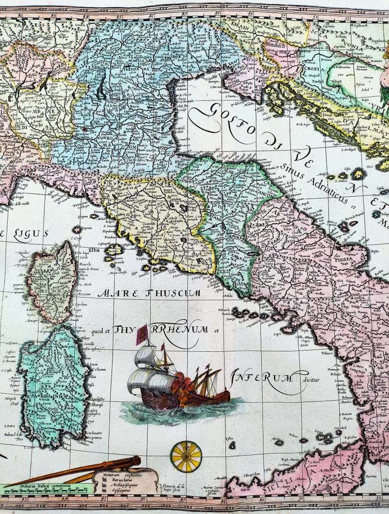 Italy - Europe, Sardinia, Corsica, Slovenia, Croatia, Dalmatia, Greece, Montenegro, Albania; Willem Blaeu and François van den Hoeye - Map of Italy, Sardinia, Corsica - 1601-1620 #4.3