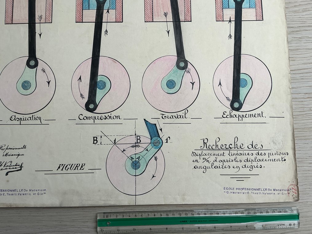 Ulysse Valentin - Originele technische tekening – “Cycle à quatre temps”- c1910/20 #2.1