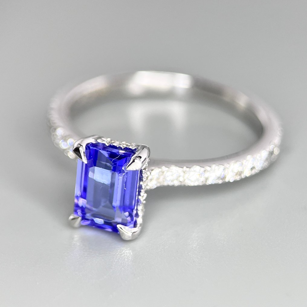 戒指 - 14K包金 白金 坦桑石 - 钻石 #3.2