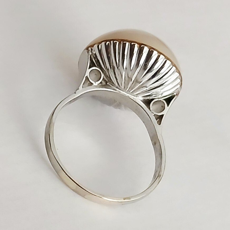 戒指 - 18K包金 白金 珍珠 #1.0