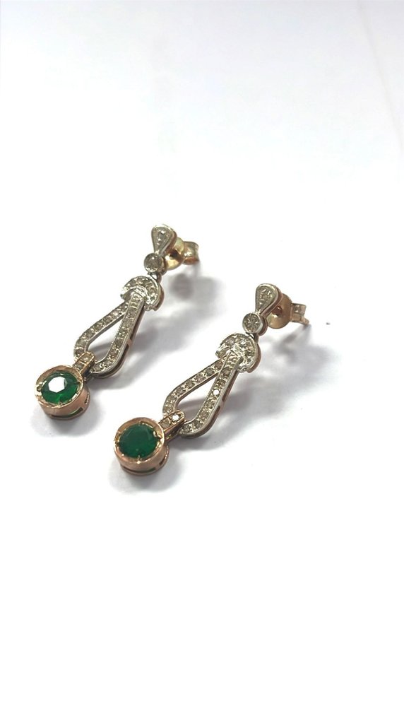 沒有保留價 - 耳環 - 10 節 銀, 玫瑰金 祖母綠 #3.2