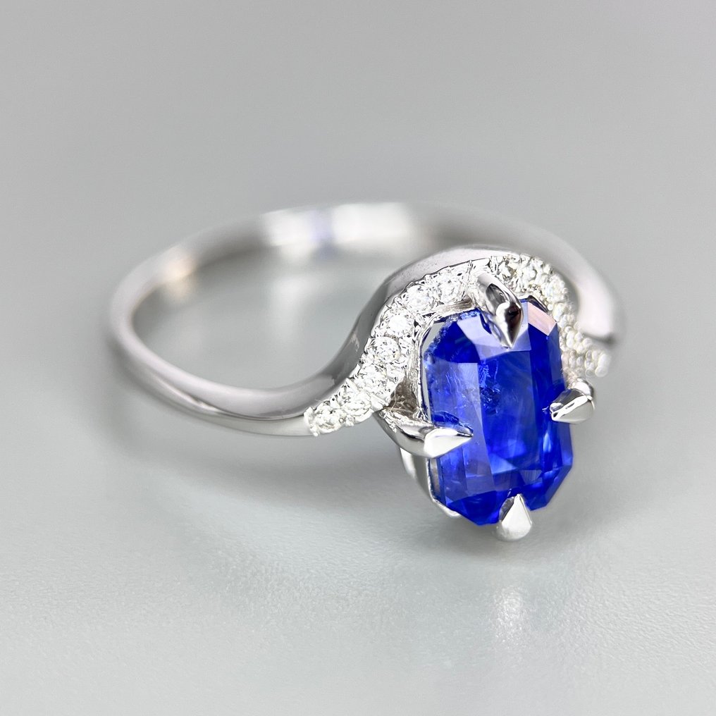 Ring - 14 karat Hvitt gull Safir - Diamant #4.3