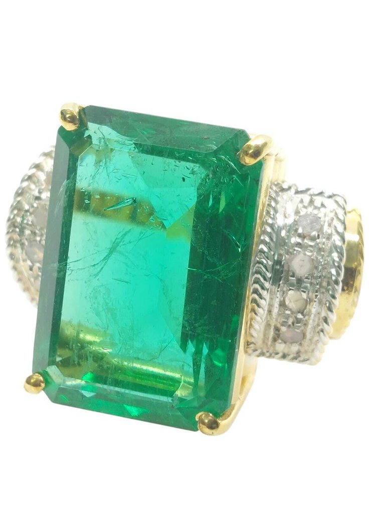 Nincs minimálár - Gyűrű - 9 Kt Ezüst, Sárga arany Smaragd - Gyémánt #1.0