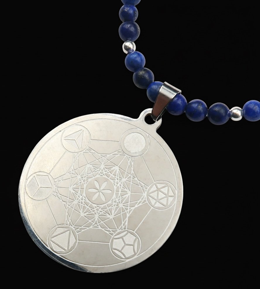 青金石 - 大天使梅塔特隆：抵御邪恶的保护与神圣力量 - 扣环，925纯银珠子 - 吊坠项链 #4.3