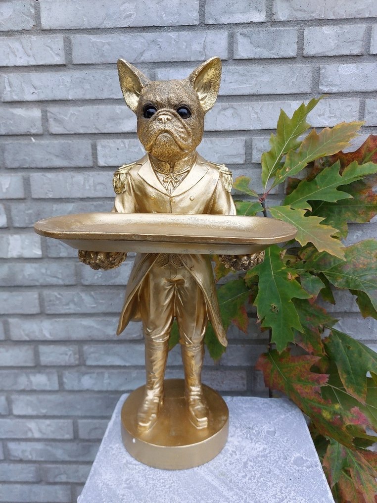Statue, french buldog as budhler with plateau - 50 cm - højkvalitets polyresin #2.1