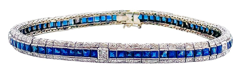 手镯 - 18K包金 白金 蓝宝石 - 钻石 #3.2