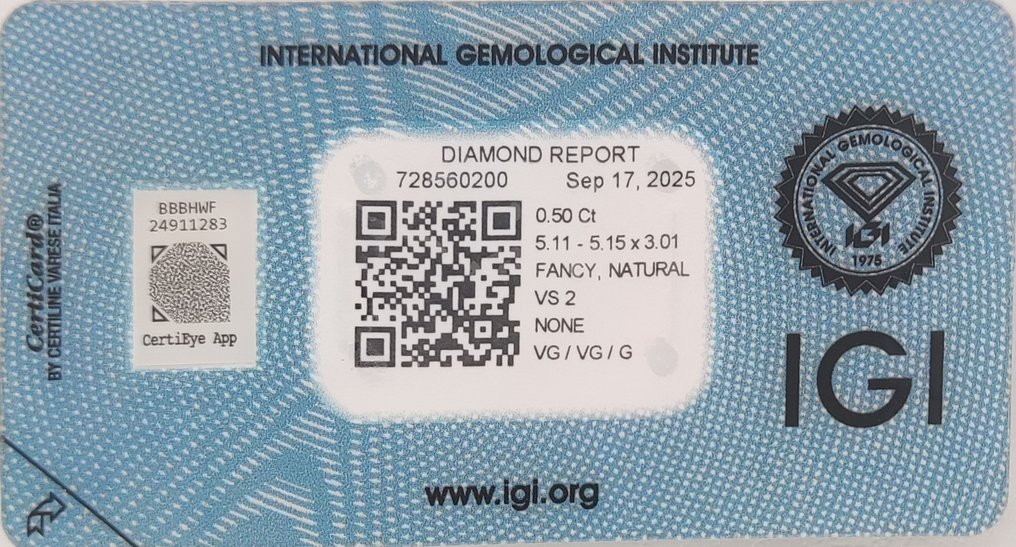 Sans prix de réserve - 1 pcs Diamant (Couleur naturelle) - 0.84 ct - Rond - Fancy Verdâtre, Grisâtre Jaune - VS2 - International Gemological Institute (IGI) #2.1