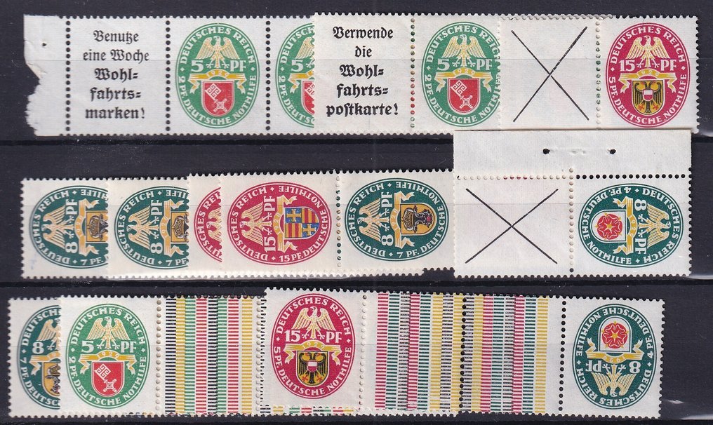 Deutsches Reich 1928/1929 - Composite prints from H sheets and MHB. - Michel: KZ10.13,15,W34/w36,S50/53,S72 #1.0