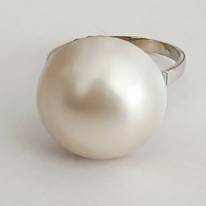 戒指 - 18K包金 白金 珍珠 #1.0