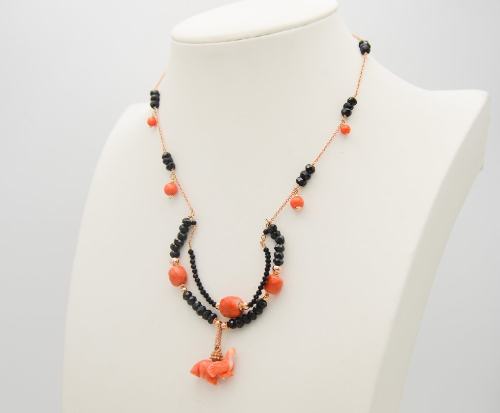 Κολιέ με μενταγιόν - 18 καράτια Ροζ χρυσό Κοράλλι - Σπινέλιος #3.2