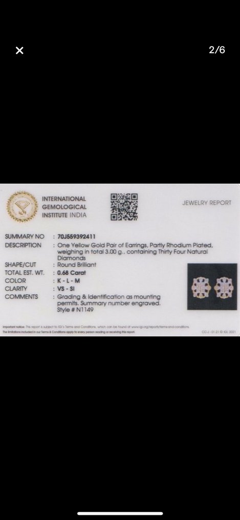 小型钉状耳环 - 14K包金 黄金 -  0.68ct. tw. 钻石 (天然) #3.2