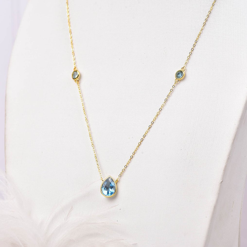 没有保留价 - 项链 银 - Topaz - 认证 #1.0